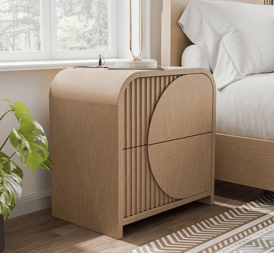 Tangentry Modern 2-Drawer Nightstand, Natural