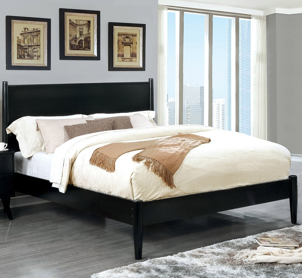 Lennart II Black Finish Mid-Century Modern Queen Platform Bed