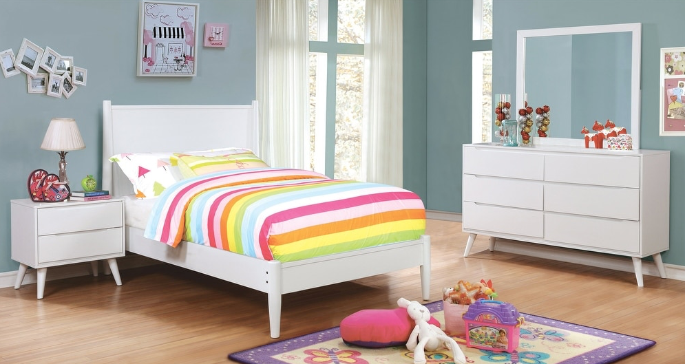 Lennart II White Finish Mid-Century Modern Twin Platform Bed