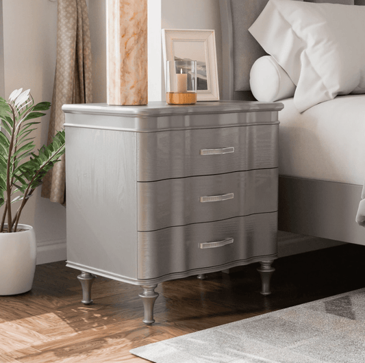 Melodi Parc Glam Nightstand w/ Turned Feet - Silver