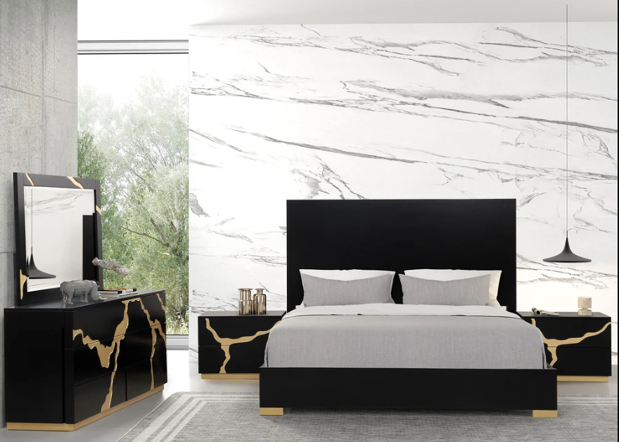 Goldsberg III Contemporary Bedroom Collection, Black & Gold