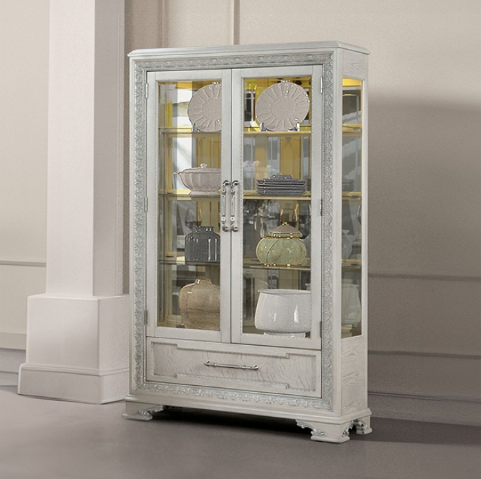 Stella Mia Traditional Lighted Curio Cabinet – Ivory Finish