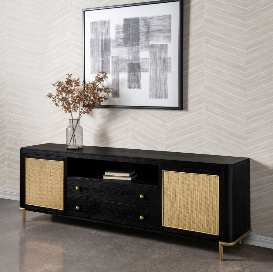 Arini Rattan Cane 2-door TV Stand, Blacke or Sand