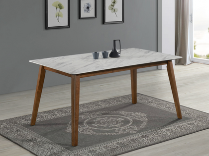 Everett Faux Marble Top Dining Table with Walnut Frame