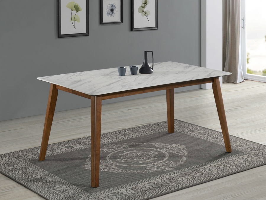 Everett Faux Marble Top Dining Table with Walnut Frame