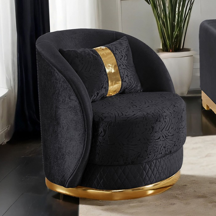 Valdosta Glam Velvet Living Room Collection – Black & Gold