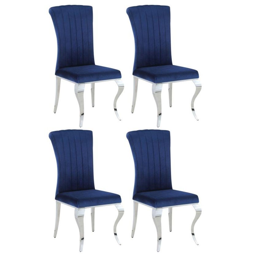 Carone Upholstered Side Chairs Ink Blue And Chrome (Set Of 4) - Finally Home Furnishings LLC