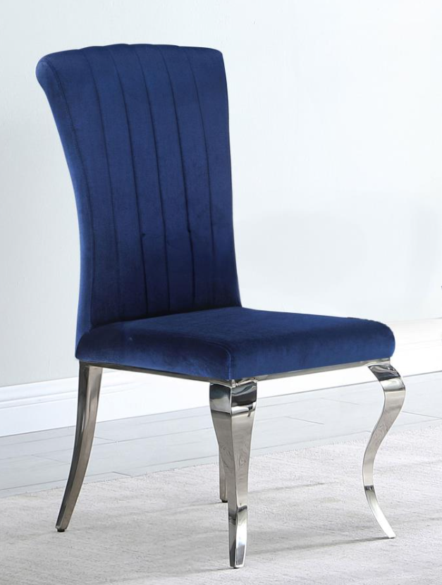 Carone Upholstered Side Chairs Ink Blue And Chrome (Set Of 4) - Finally Home Furnishings LLC