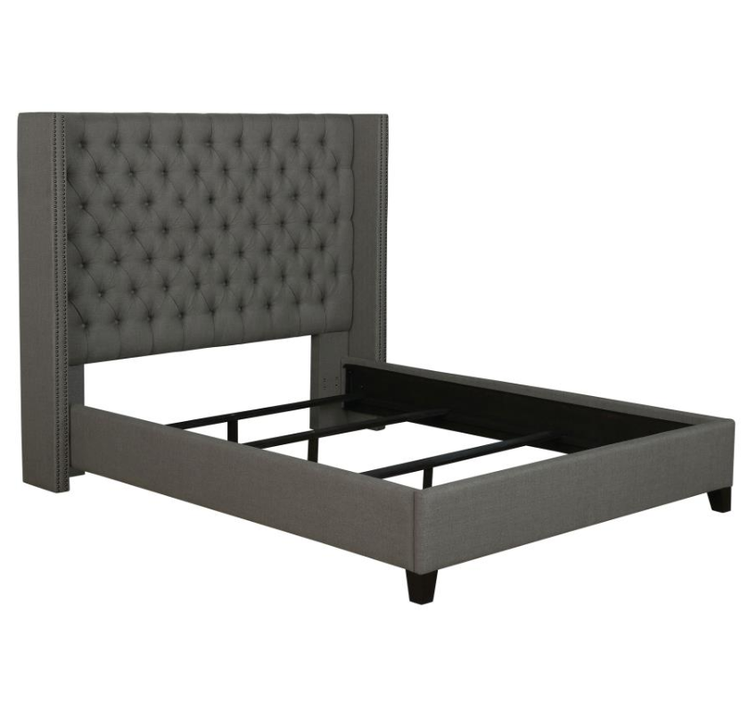 Bancroft Demi-Wing Queen Bed in Grey Woven Fabric