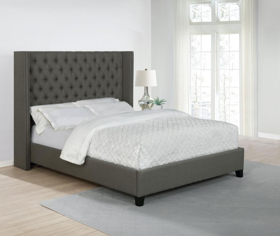Bancroft Demi-Wing Queen Bed in Grey Woven Fabric
