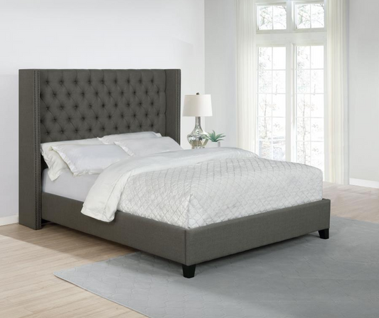 Bancroft Demi-Wing Queen Bed in Grey Woven Fabric