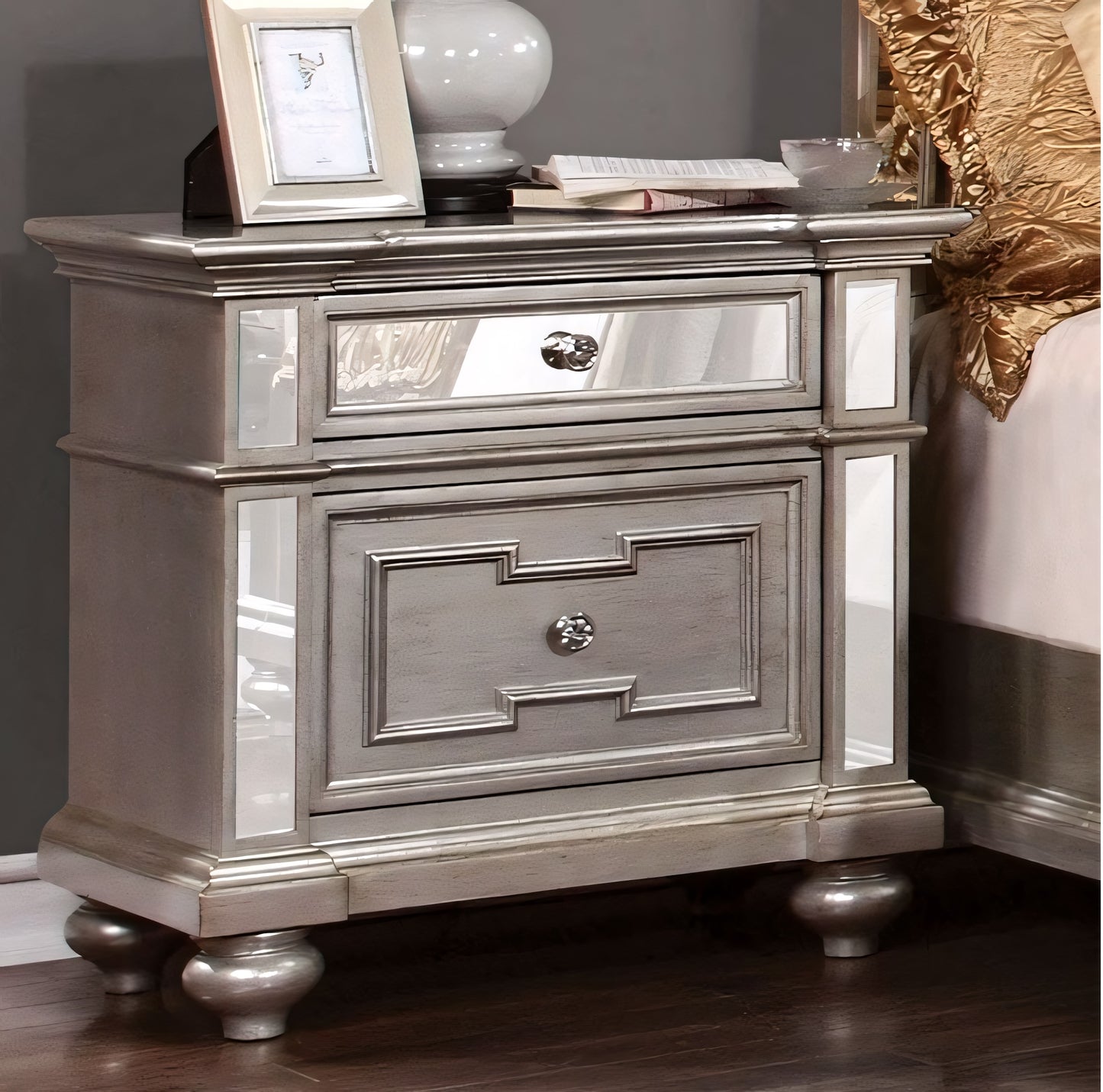 Salamanca Collection Silver Finish Mirrored Nightstand