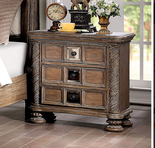 Timandra Transitional 3-Drawer Nightstand - Rustic Natural
