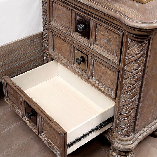 Timandra Transitional 3-Drawer Nightstand - Rustic Natural