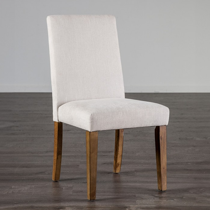 Losone Rustic Side Chairs with White Linen & Brown (Set of 2)