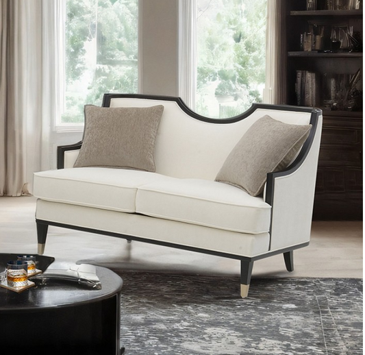La Salle Traditional Sofa, Loveseat & Chair Set in White Chenille with Gold-Capped Hardwood Frame