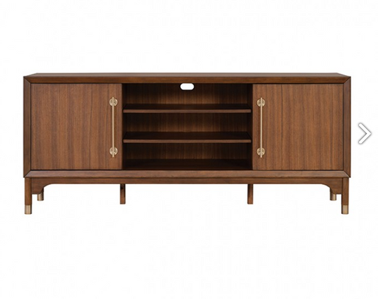 Hepburne 70" Mid-Century Modern Tv Stand, Walnut & Gold