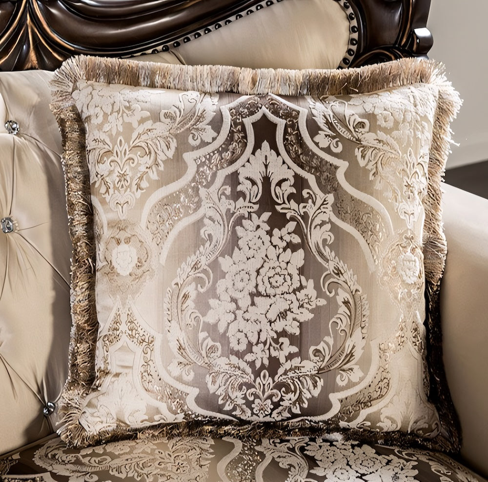 Palencia Traditional Sofa & Loveseat Set - Dark Cherry & Beige