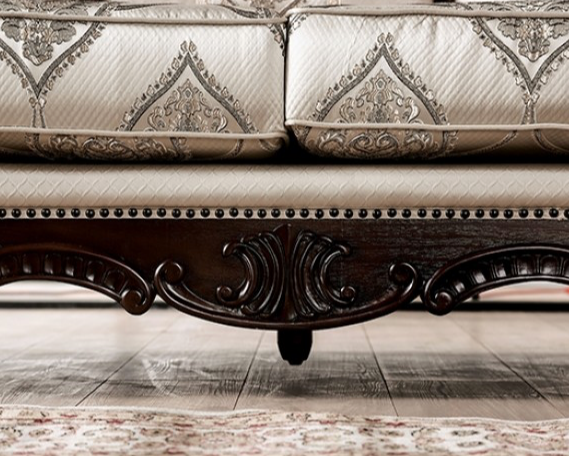 Traditional Arm Chair – Beige Fabric & Dark Cherry Wood
