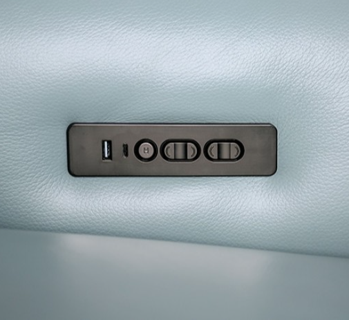 Phineas Transitional Power Reclining Sofa – Pale Blue Leather