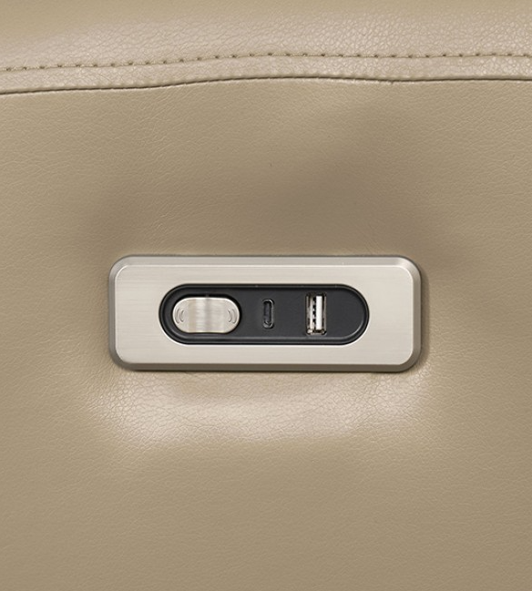 Schlieren Contemporary Power Reclining Sofa – Beige Leatherette