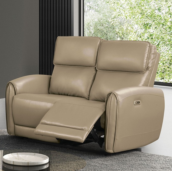 Schlieren Contemporary Power Reclining Sofa – Beige Leatherette