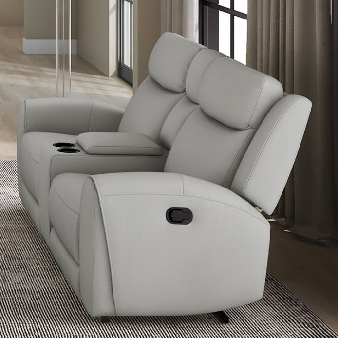 Jacobus Transitional Top Grain Leather Reclining Sofa, Light Gray