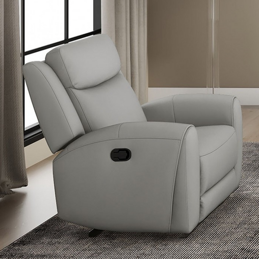 Jacobus Transitional Top Grain Leather Reclining Sofa, Light Gray