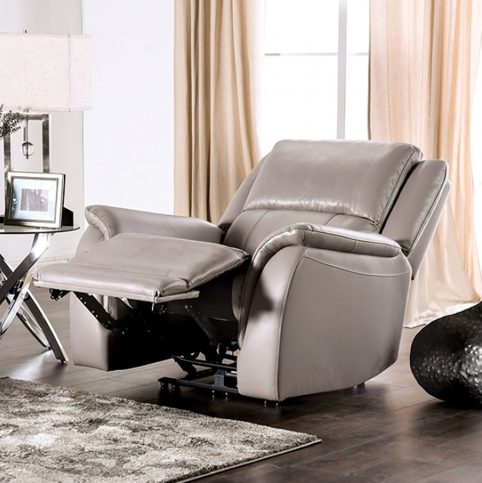 Gorgius Light Gray Leather Power Recliner