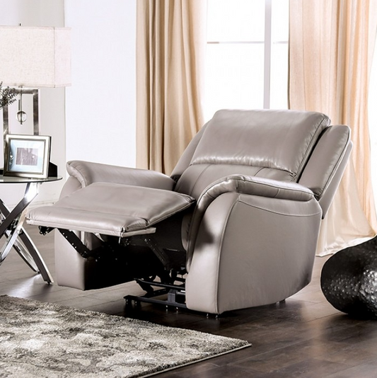 Gorgius Light Gray Leather Power Recliner