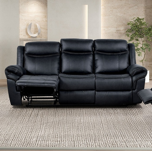 Agata Manual Reclining Sofa – Black Leatherette
