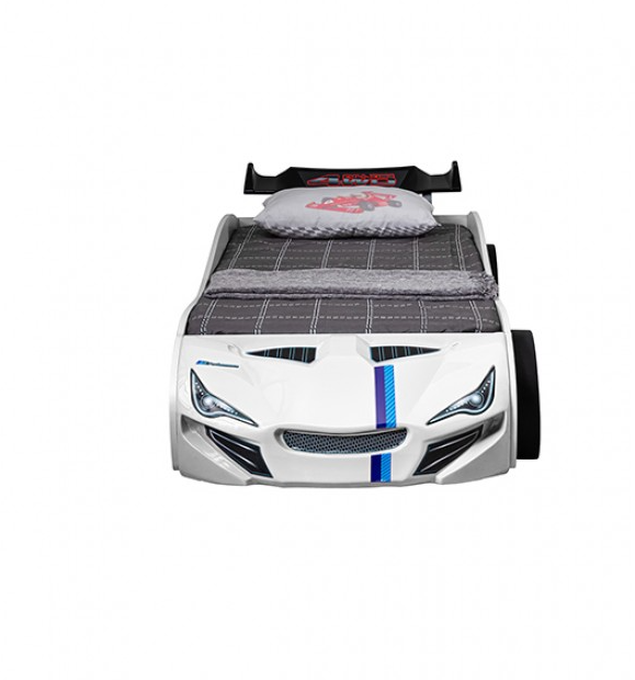 Tracklite White Race Car Twin Bed – High Gloss Kids Novelty Bed - White