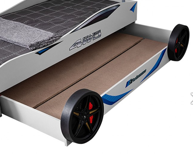 Tracklite White Race Car Twin Bed – High Gloss Kids Novelty Bed - White