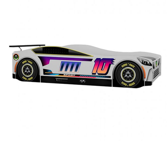 Karsten White Race Car Twin Bed – Sleek High-Gloss Kids Novelty Bed - White