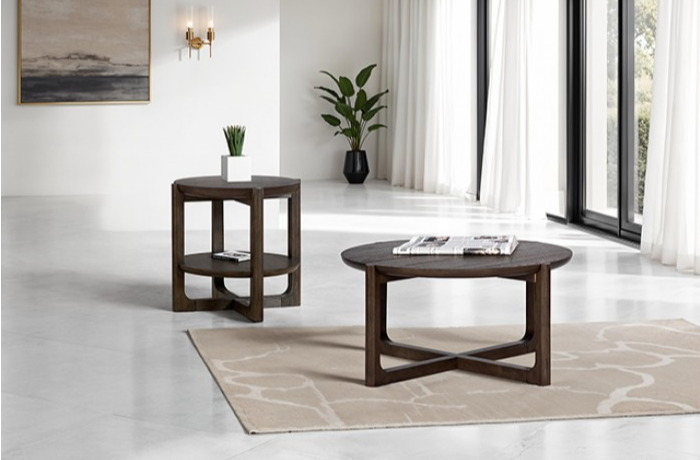 Vellara Transitional 36” Cocktail Table with Wood Top – Dark Walnut - Finally Home Furnishings LLC