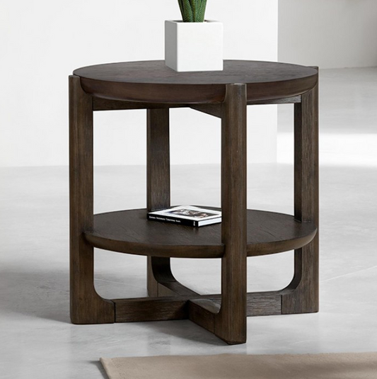 Vellara Transitional End Table with Wood Top & USB Charging – Dark Walnut - Finally Home Furnishings LLC