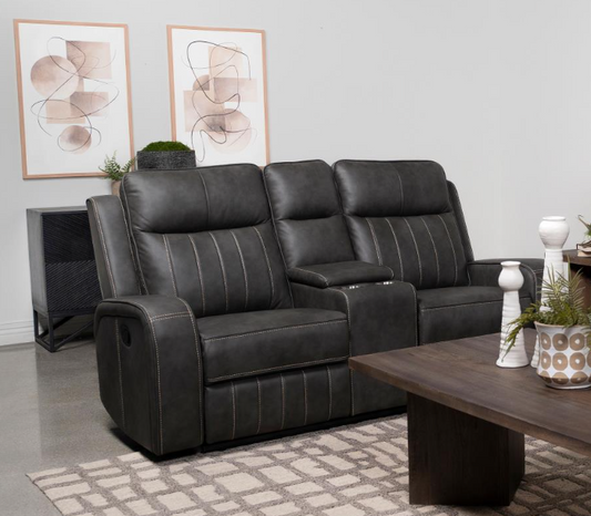 Raelynn Upholstered Track Arm Motion Loveseat Grey