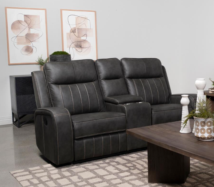 Raelynn Upholstered Track Arm Motion Loveseat Grey