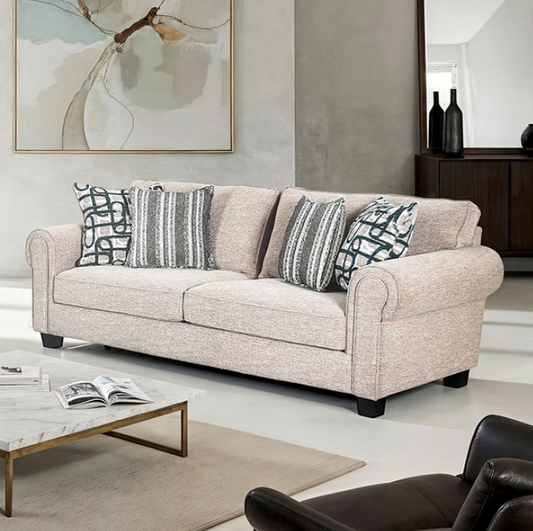 Viviani Transitional Beige Chenille Upholstered Sofa