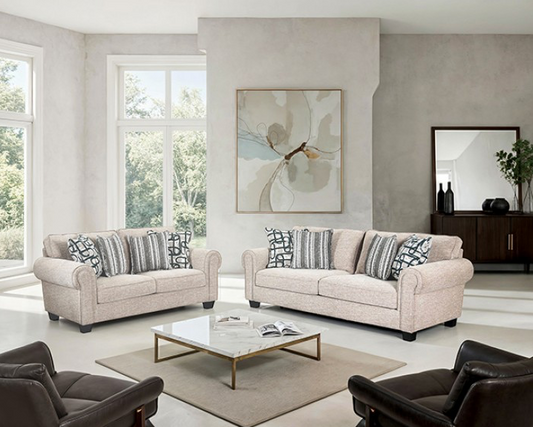 Viviani Transitional Beige Chenille 2-Piece Living Room Set