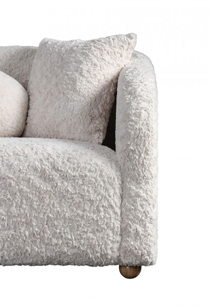 Orevis Contemporary White Faux Sheep Upholstered Living Room Set