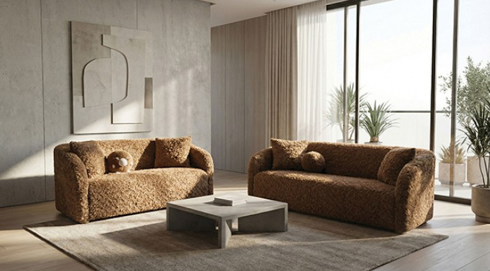 Orevis Contemporary Brown Faux Sheep Upholstered Sofa
