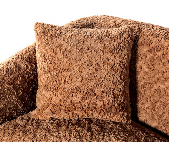 Orevis Contemporary Brown Faux Sheep Upholstered Sofa