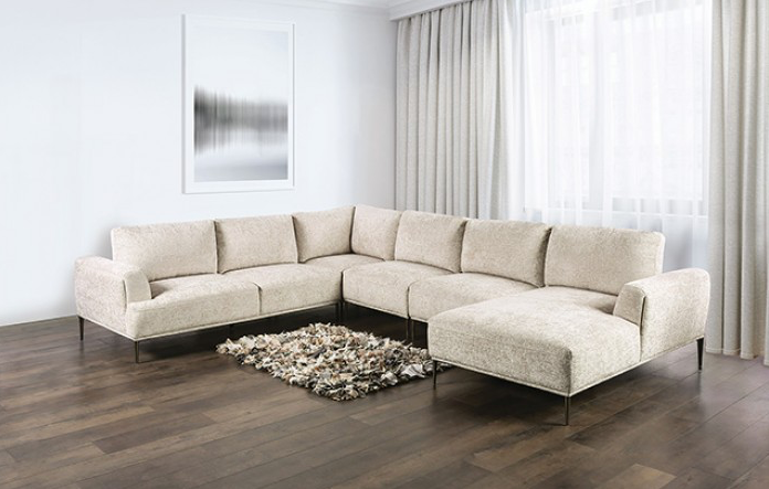 Gladbach 147" J-Shaped Sectional in Light Brown Chenille