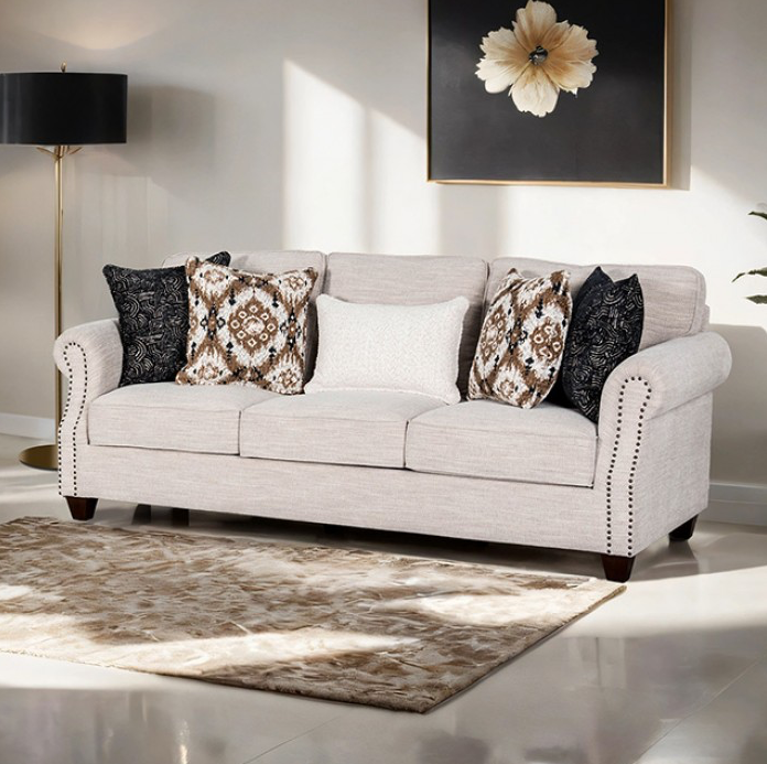 Earley Transitional Light Gray Linen Rolled Arm Sofa