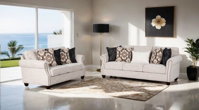 Earley Transitional Light Gray Linen Rolled Arm Sofa