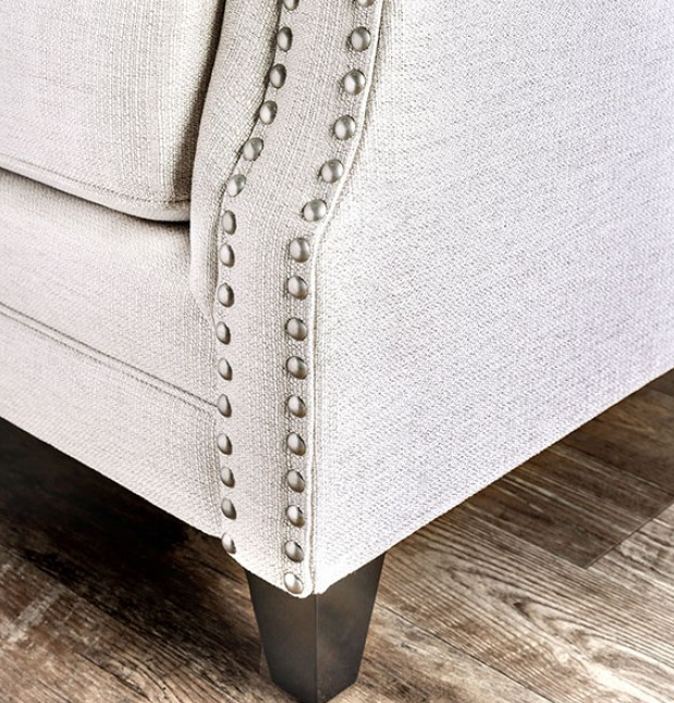 Giovanni Transitional Style Beige Linen Rolled Arm Sofa & Loveseat Set