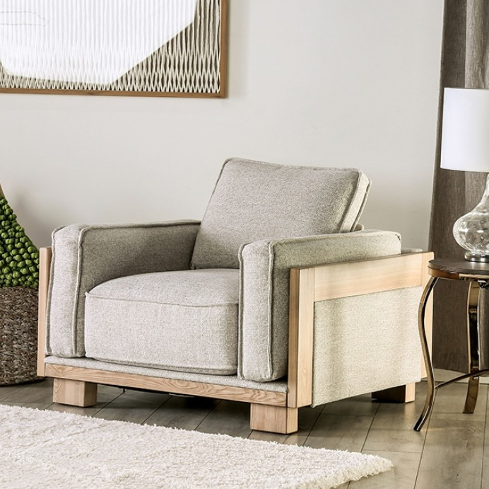 Harstad Contemporary Chenille & Wood Trimmed Living Room Chair