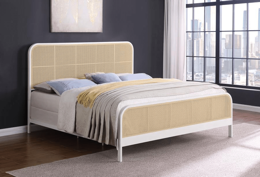 Lanewood Open Cane Webbing Metal Queen Bed, Black or White