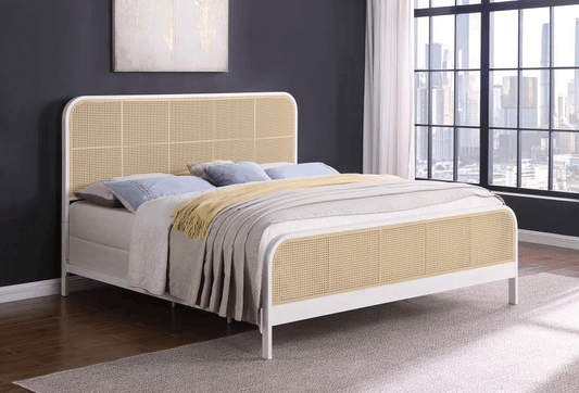 Lanewood Open Cane Webbing Metal Queen Bed, Black or White